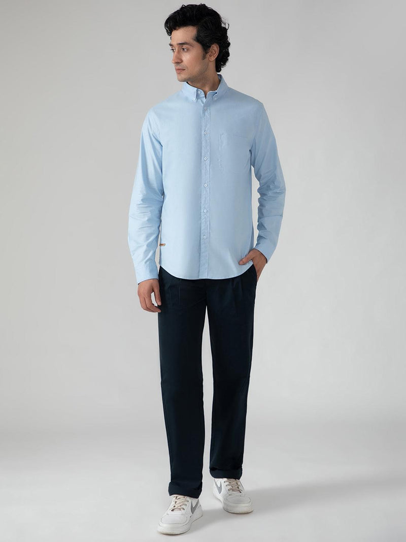2 Way Stretch Oxford Shirt in Sky Blue- Comfort Fit