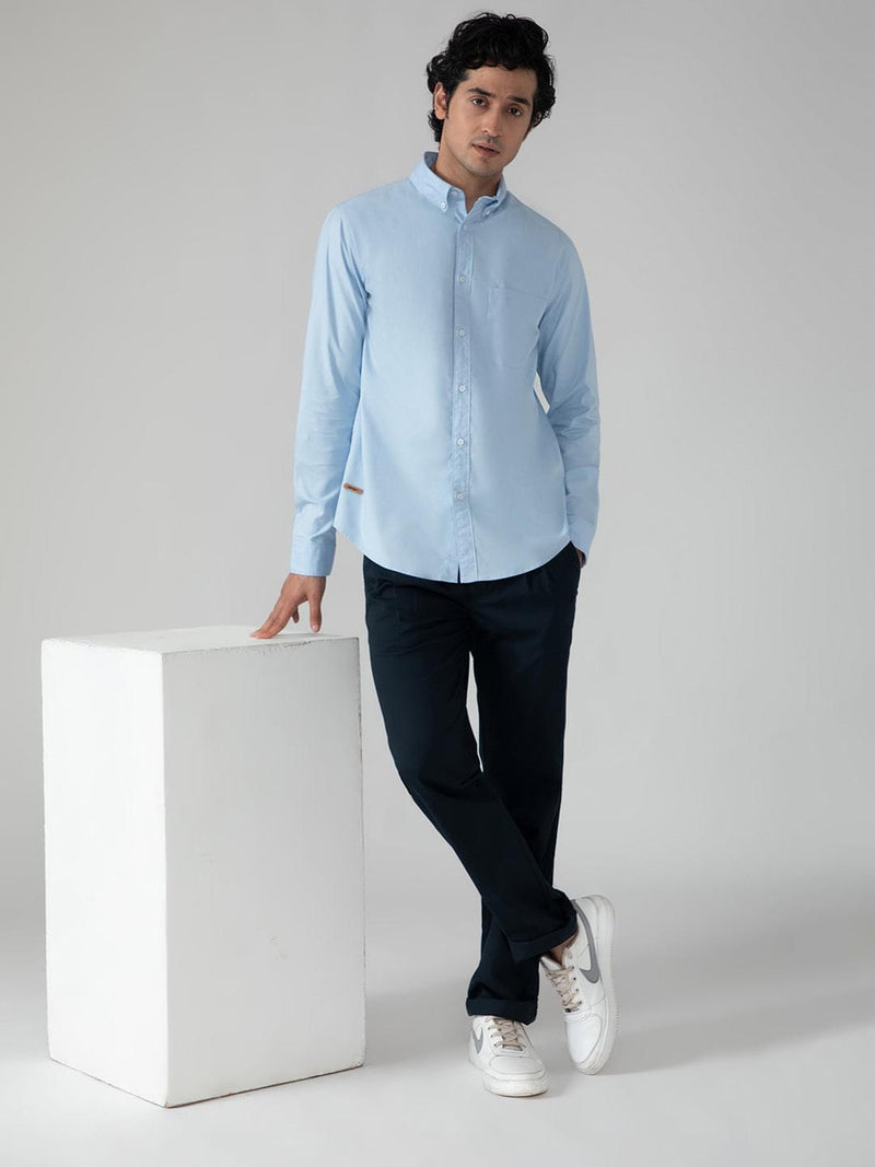 2 Way Stretch Oxford Shirt in Sky Blue- Comfort Fit