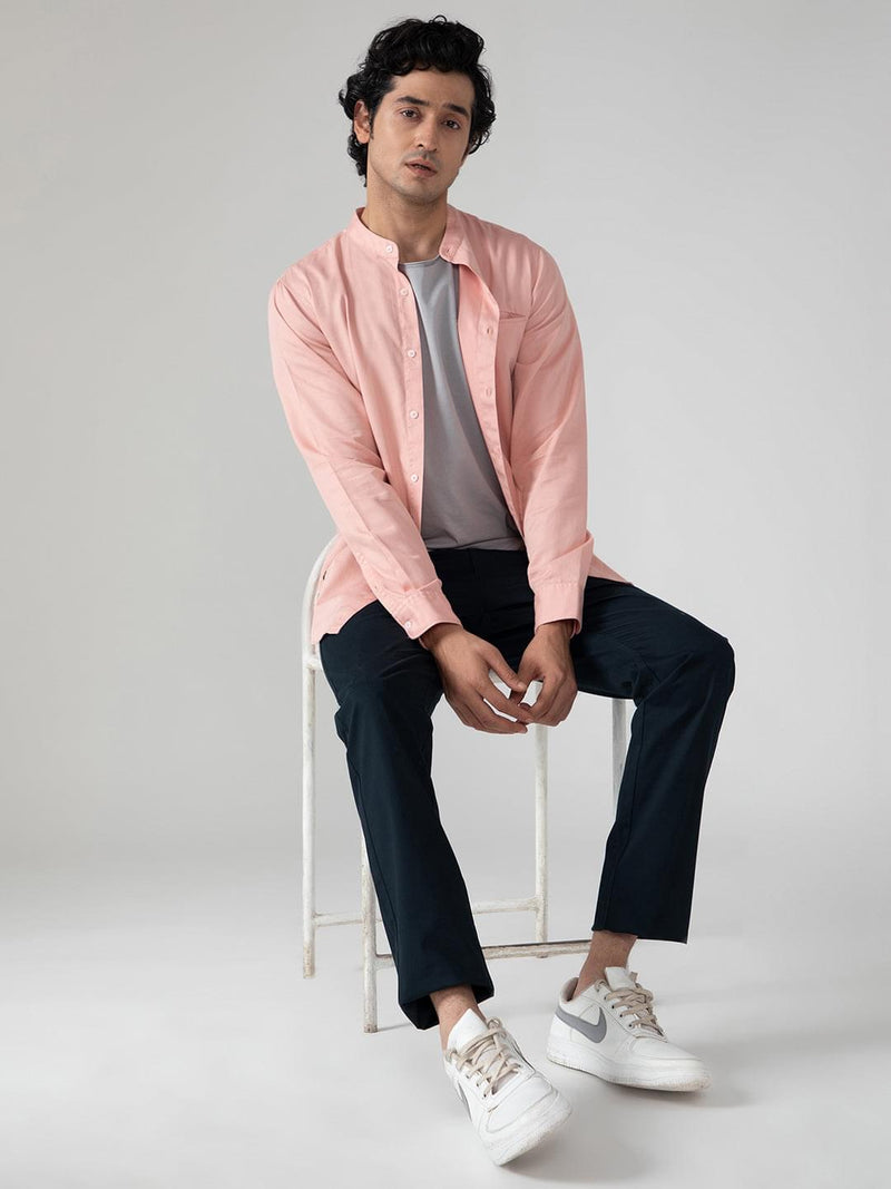 Lightweight Tencel Shirt in Salmon Pink- Slim Fit