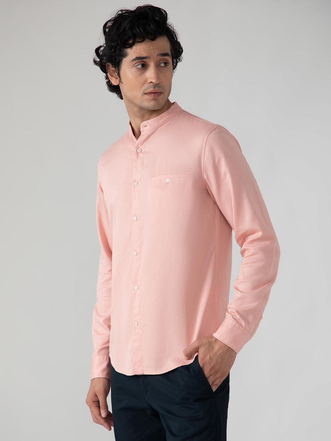 Lightweight Tencel Shirt in Salmon Pink- Slim Fit