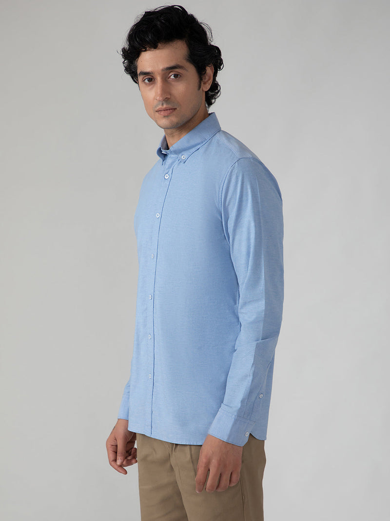 2 Way Stretch Oxford Shirt in Sky Blue-Slim Fit