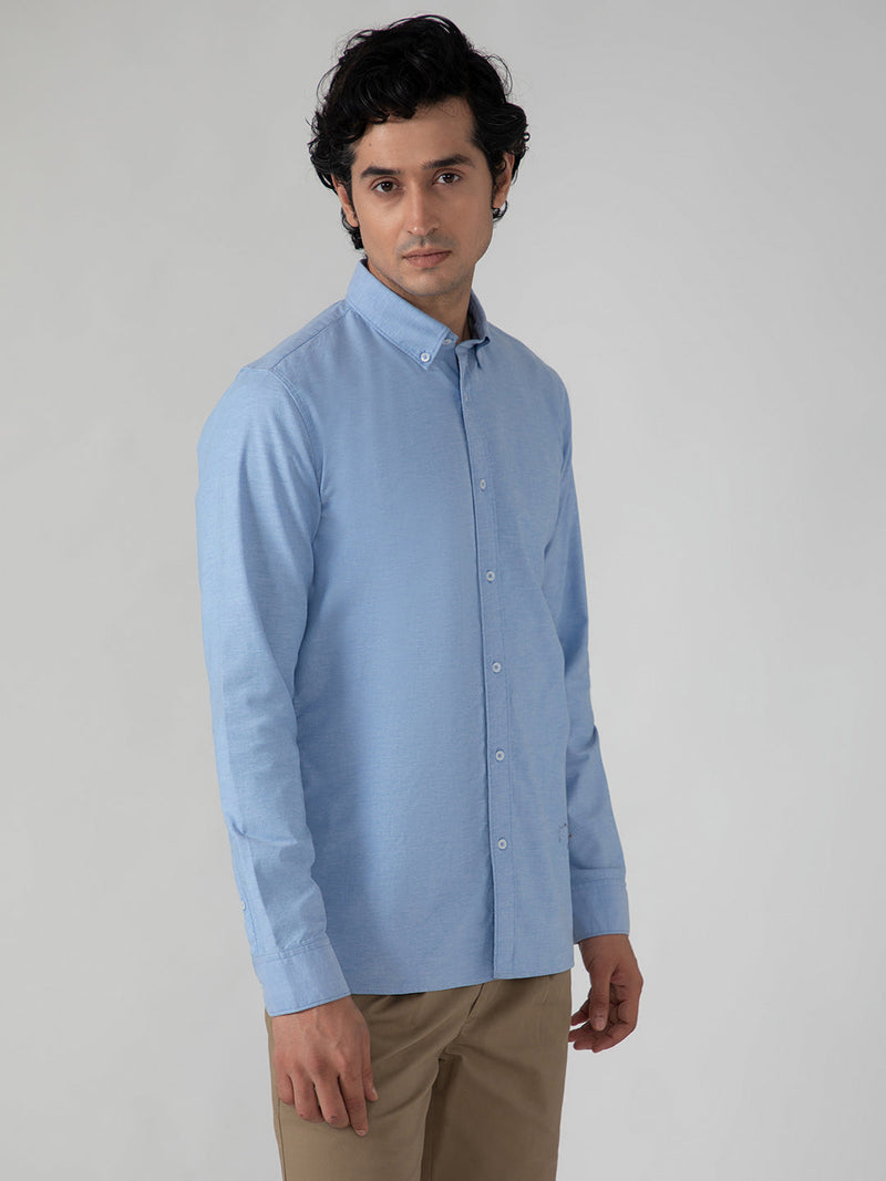 2 Way Stretch Oxford Shirt in Sky Blue-Slim Fit