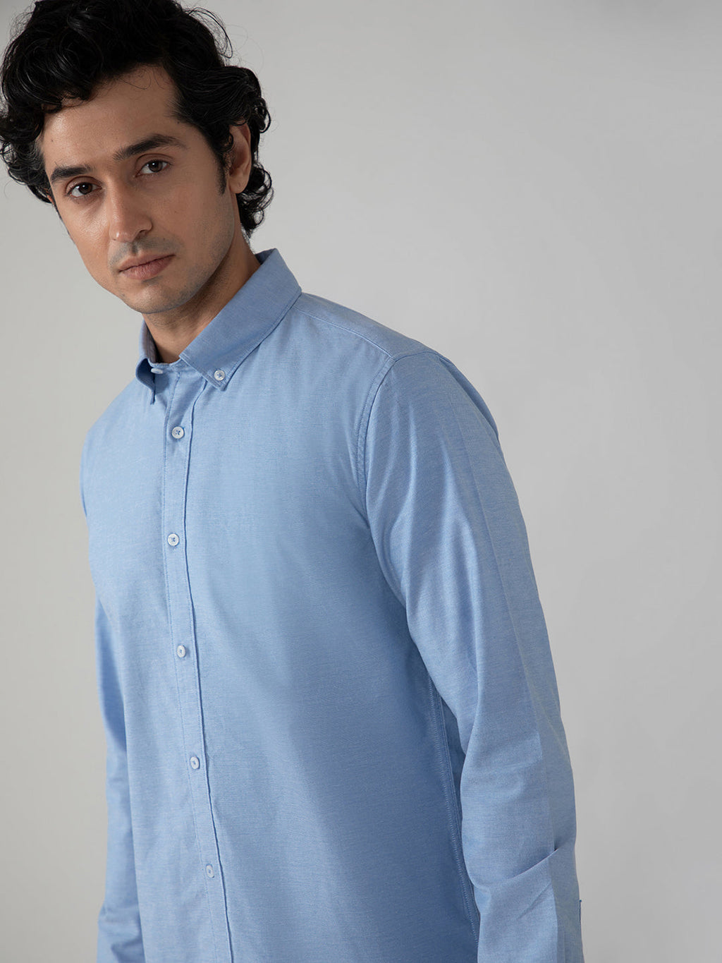 2 Way Stretch Oxford Shirt in Sky Blue-Slim Fit