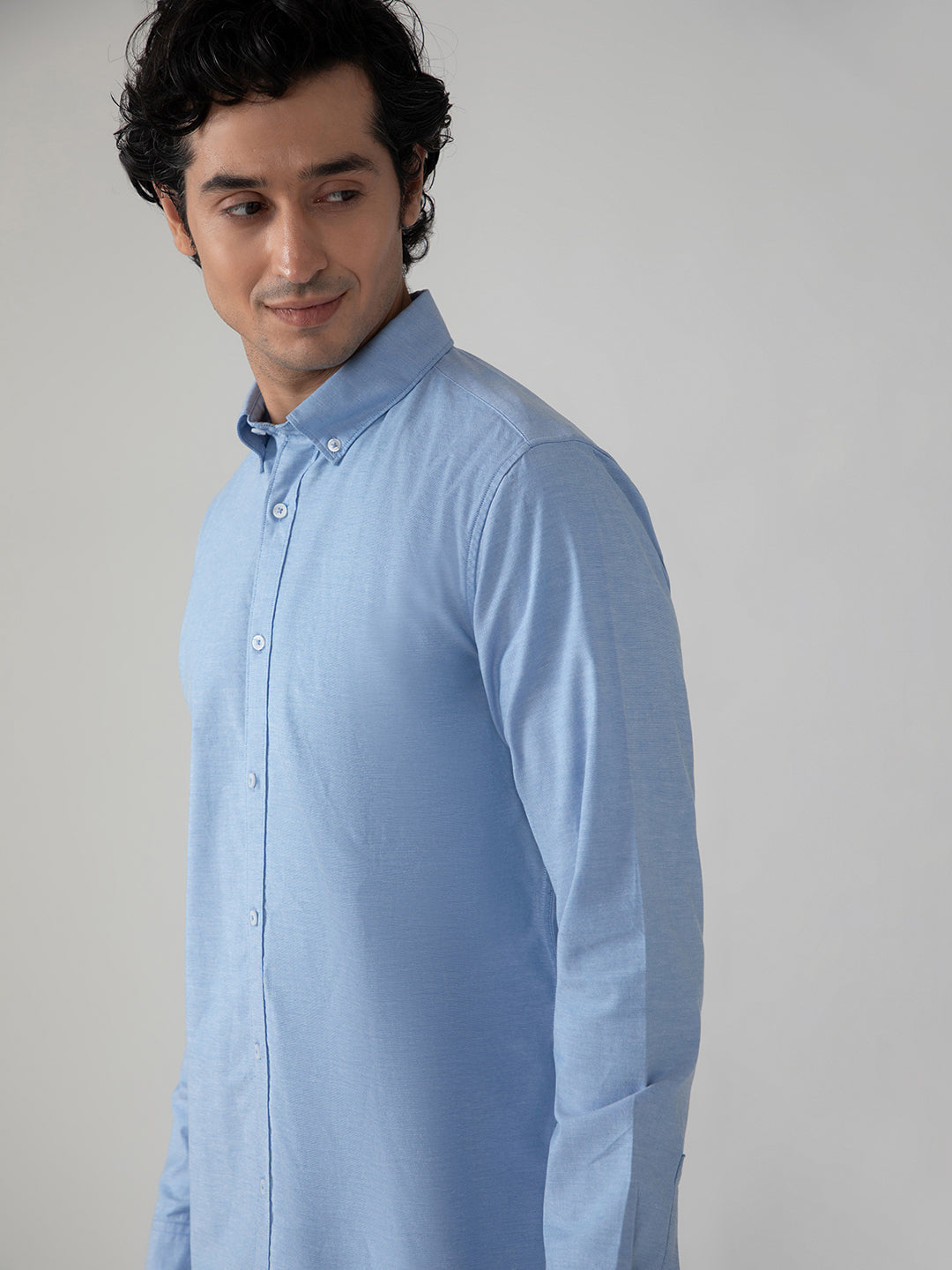 2 Way Stretch Oxford Shirt in Sky Blue-Slim Fit