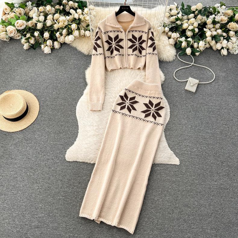 Tebby Knitted Woolen Coord Set - Beige