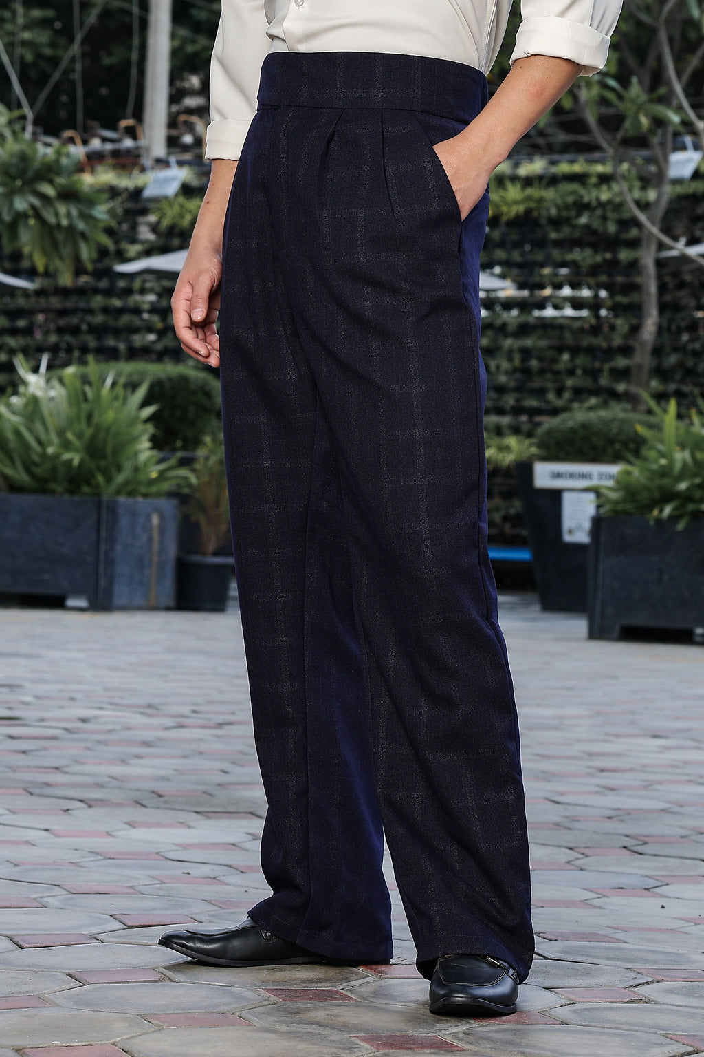 Navy Premium Tweed Blend Gurkha Trousers with Double Pleated Front