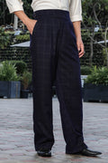 Navy Premium Tweed Blend Gurkha Trousers with Double Pleated Front