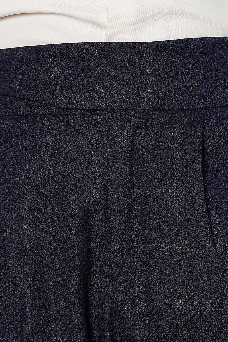 Navy Premium Tweed Blend Gurkha Trousers with Double Pleated Front