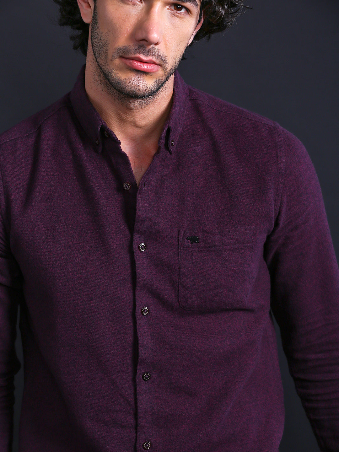 BEZOS - Men Maroon Slim Fit Solid Casual Shirt