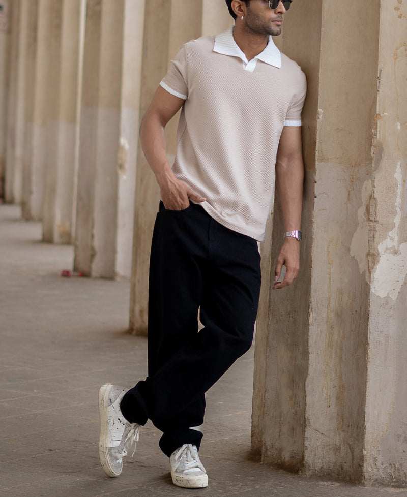 Light Beige Regular Fit Half Sleeves T-Shirt