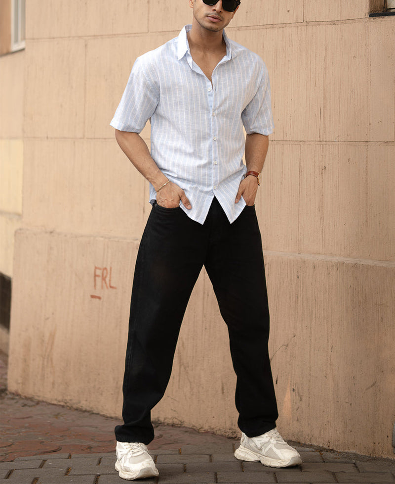 Blue Stripe Shirt With Print