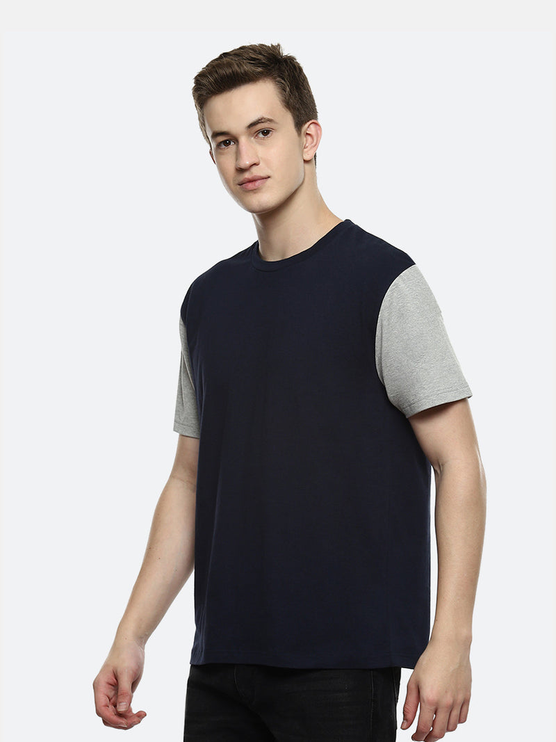 Smash Color Block Oversized T-Shirt - Black Iris Melange