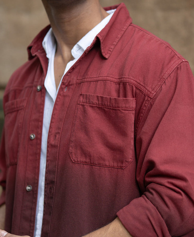 Brick Red Ombre Shirt With Pockets