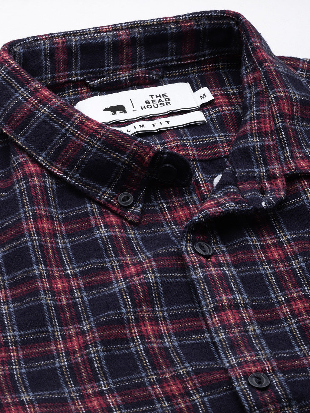Aride - Men Navy Blue & Maroon Slim Fit Checked Flannel Cotton Casual Shirt