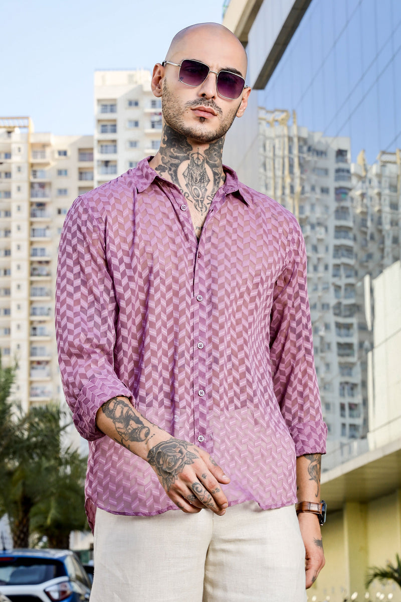 Lavender Classic Semi Sheer Georgette Relaxed Fit Shirt