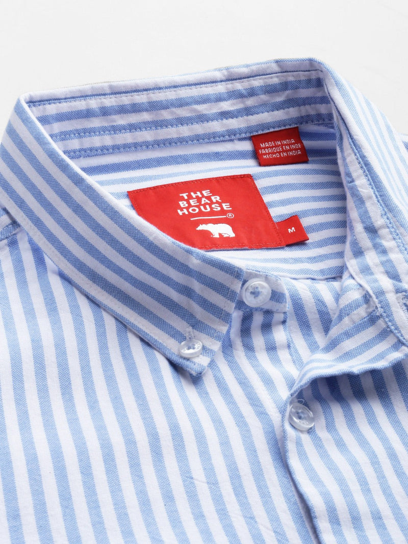 Cantos - Men Blue & White Cotton Slim Fit Striped Casual Shirt