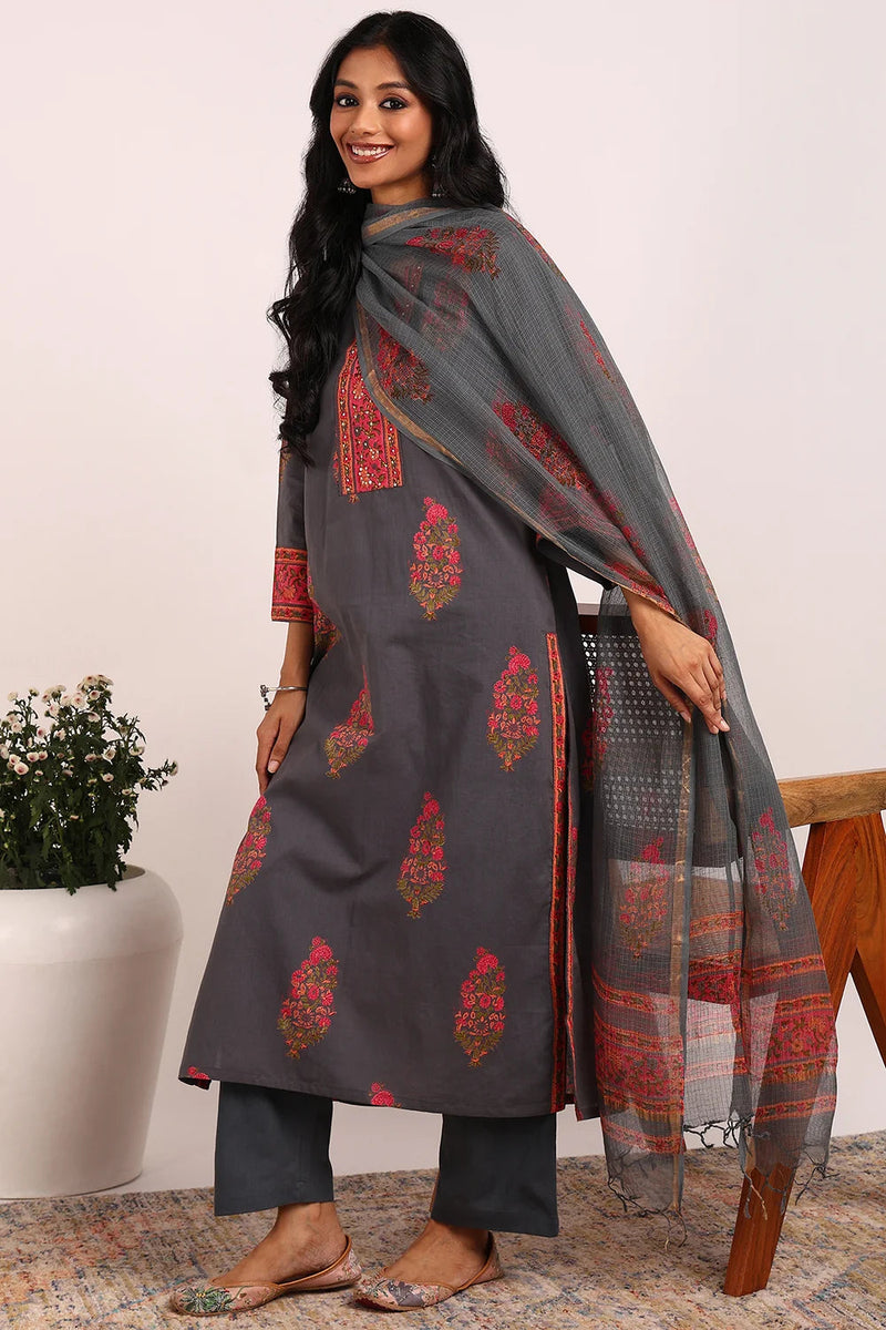 Grey-Pink Kota Doria Dupatta
