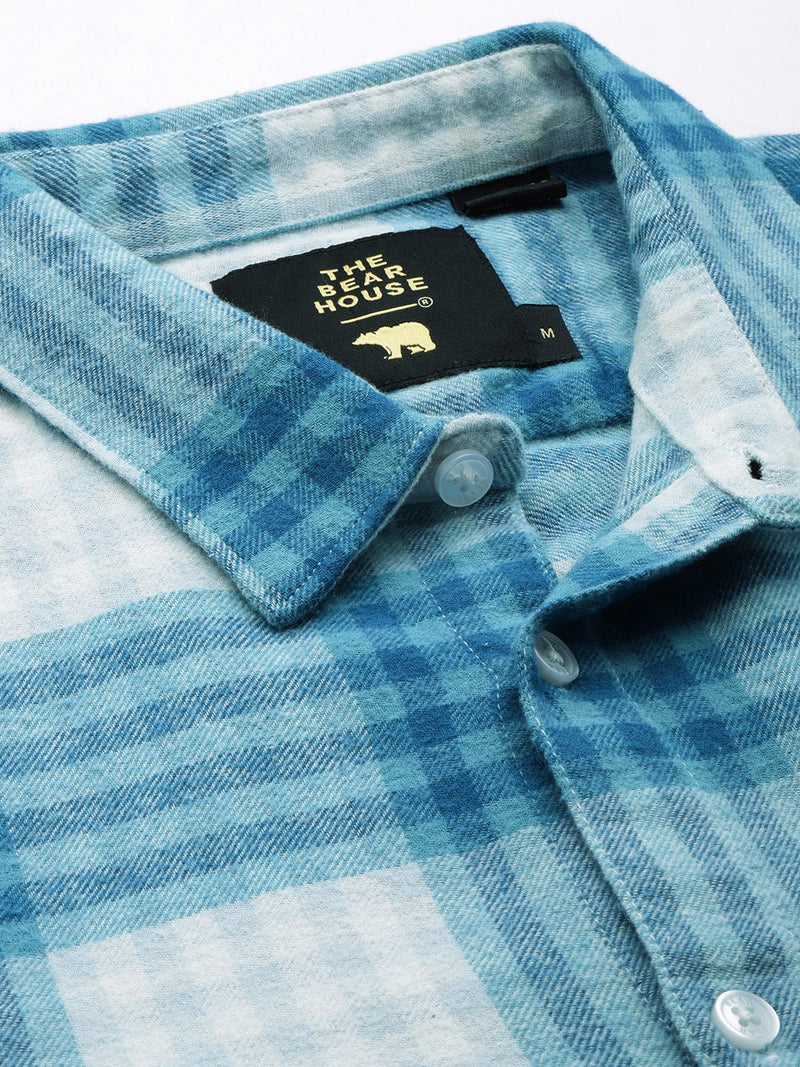 Misia - Men Blue & White Slim Fit Checked Flannel Cotton Casual Shirt