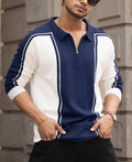 Navy-White Colour Blocked Polo T-Shirt