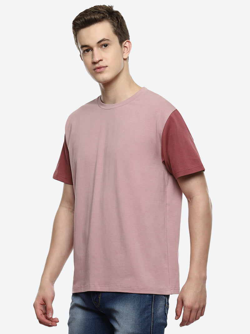 Twin Color Block Oversized T-Shirt - Multi Colour Pink
