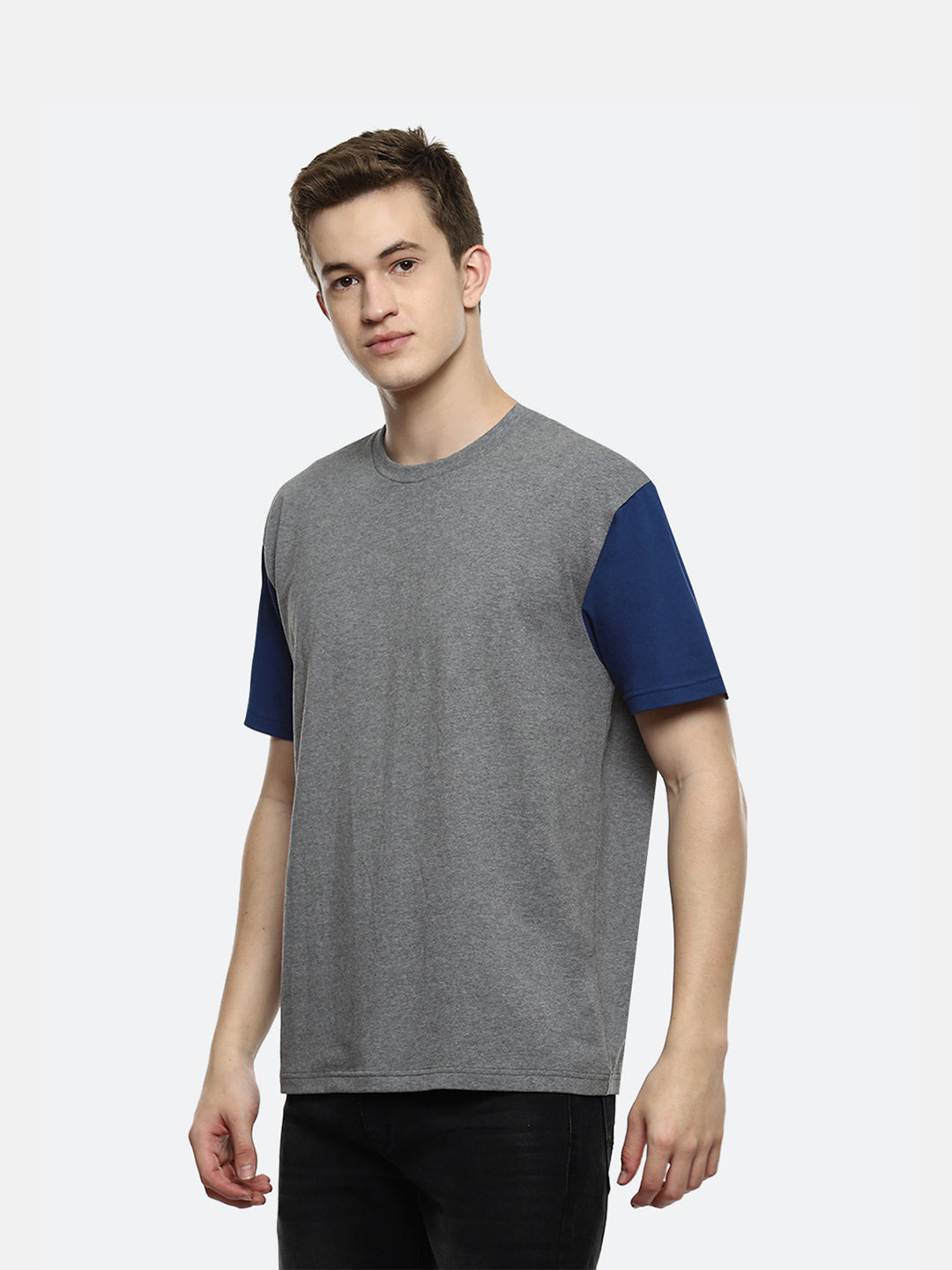 Hue Color Block Oversized T-Shirt - Dark Grey Melange