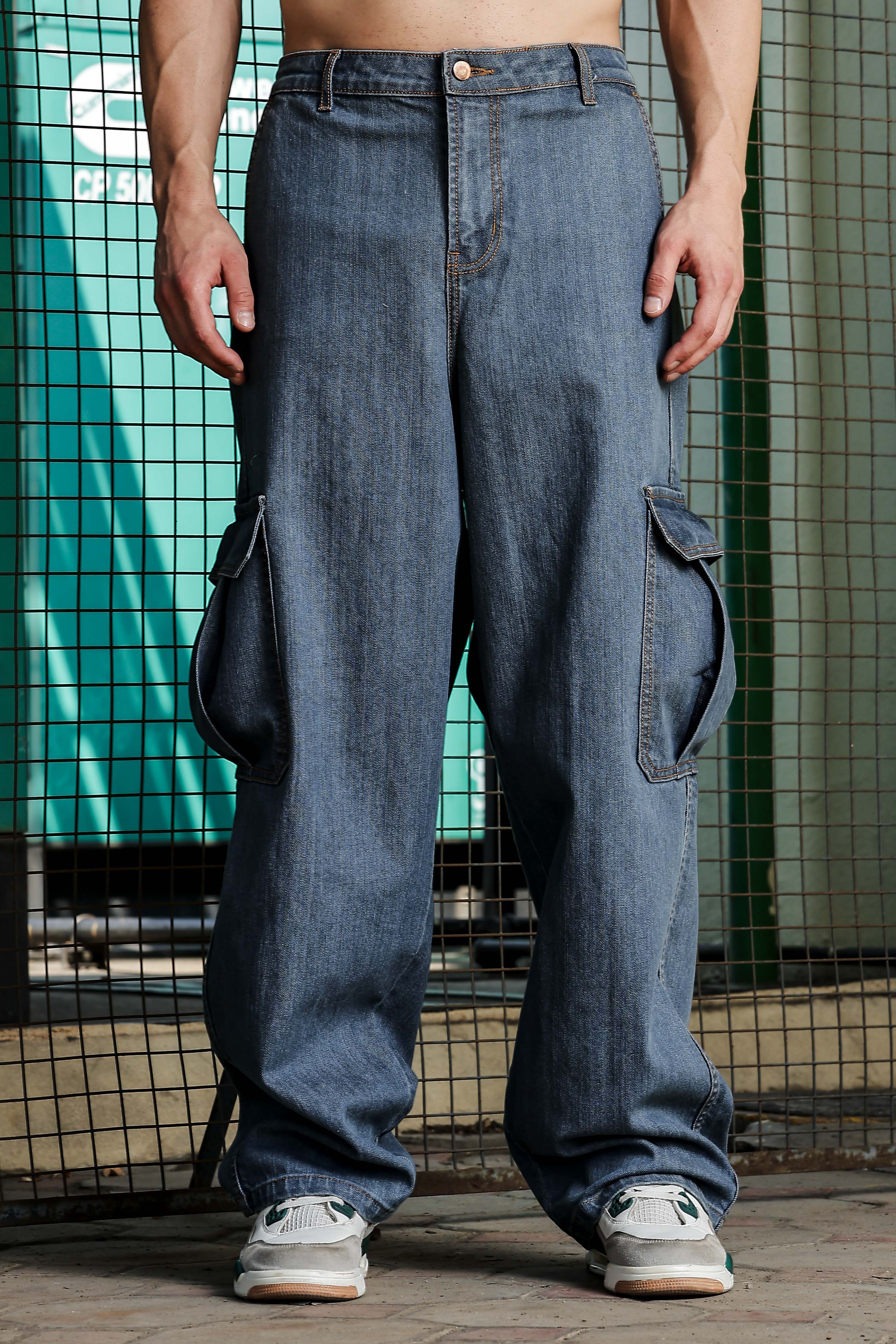 Unisex Indigo Blue Baggy Oversized Fit Denim Baggy Cargo