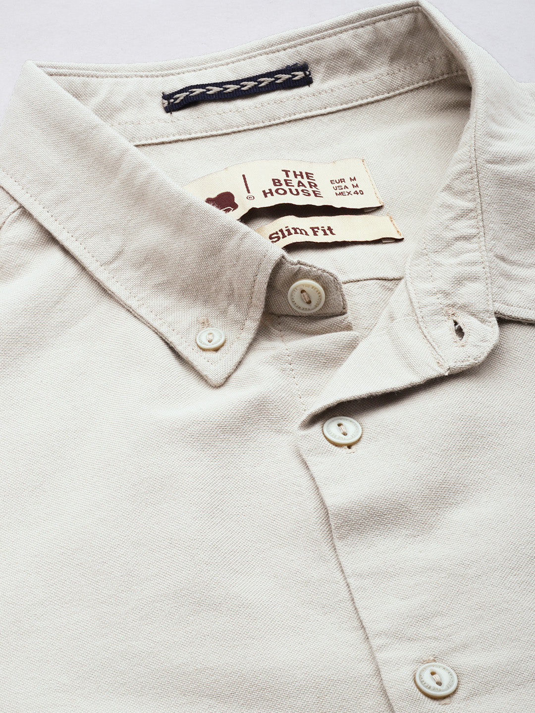 Unam - Men Beige Solid Slim Fit Cotton Shirt