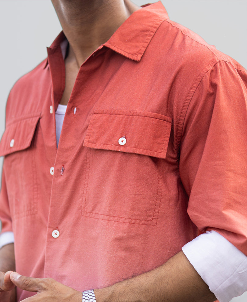 Orange Rust Ombre Pocket Shirt