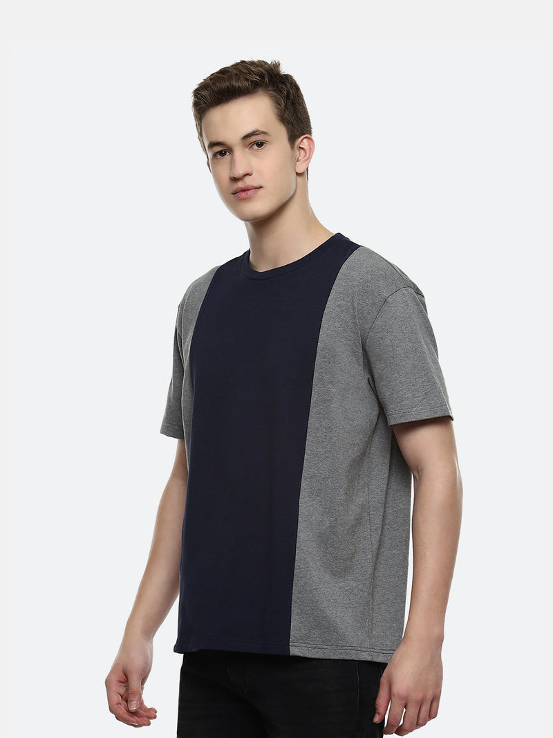 Coal Color Block Oversized T-Shirt - Dark Grey Melange