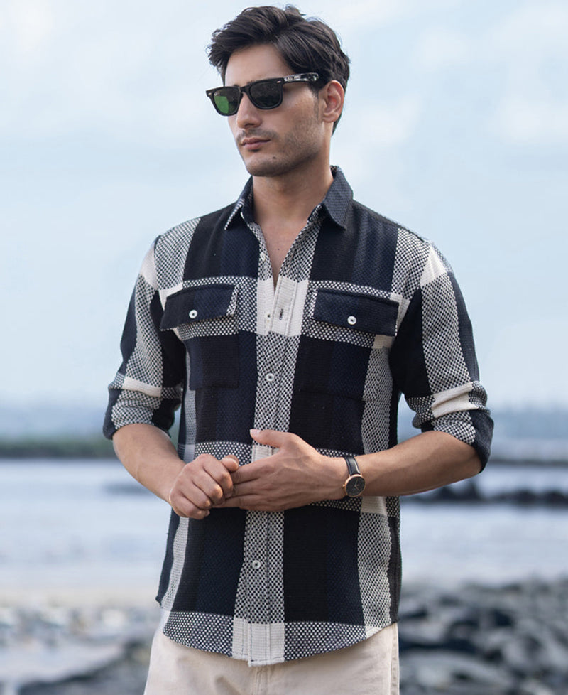 Navy Structured Checked Shirt