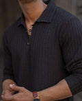Black Self Stripe Polo T-Shirt