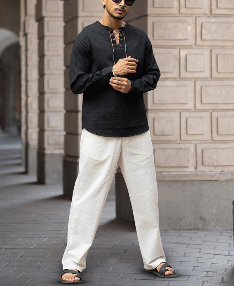 Black Regular Fit Kurta Style Full Sleeves Shirt