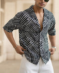 Black Printed Half Sleeves Oversized Shirt