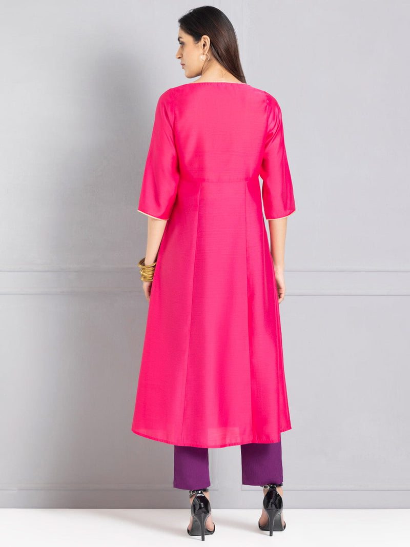 Rani Pink A line Embroidered Kurta