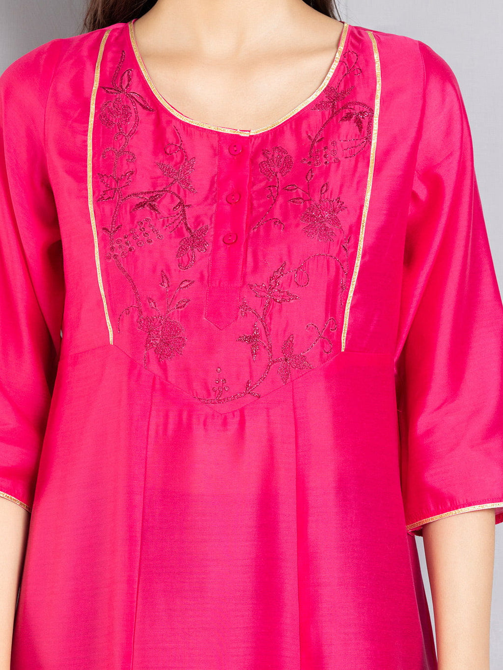 Rani Pink A line Embroidered Kurta