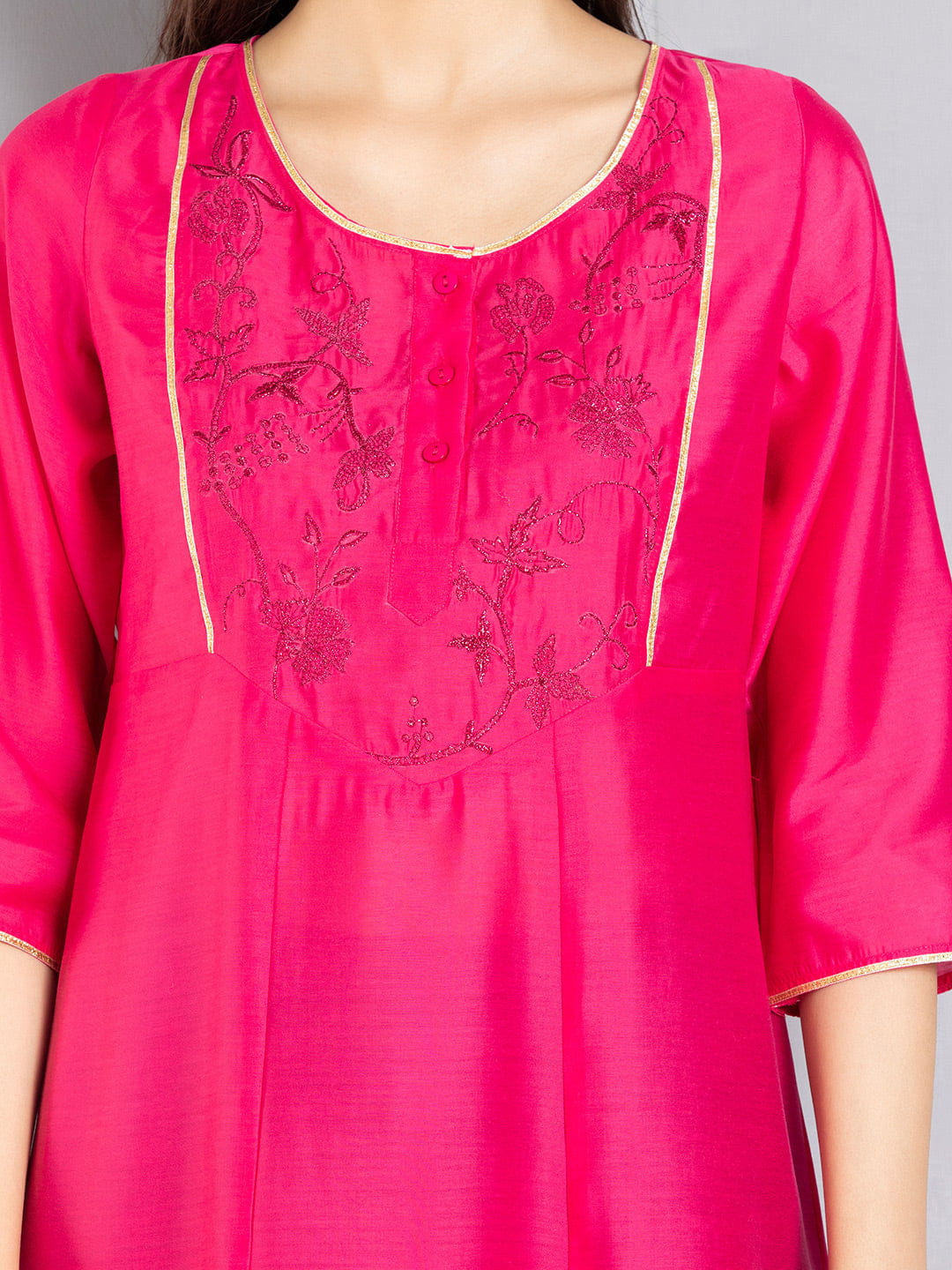 Rani Pink A line Embroidered Kurta