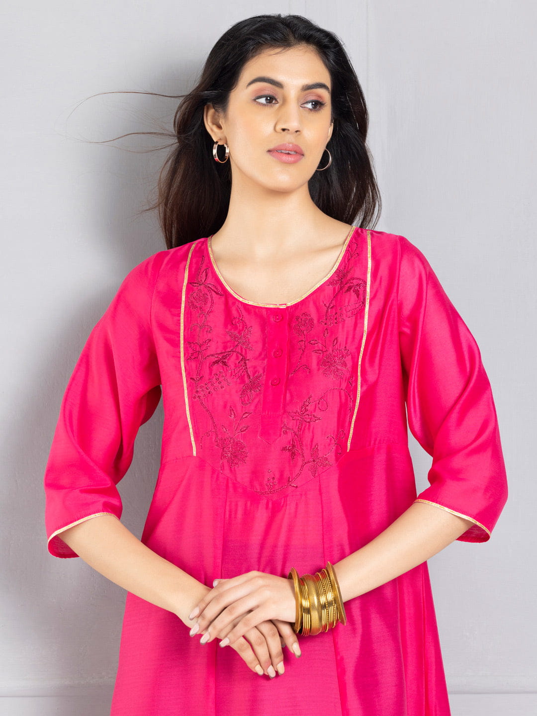 Rani Pink A line Embroidered Kurta