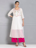 Off White A line Embroidered Kurta with Slip