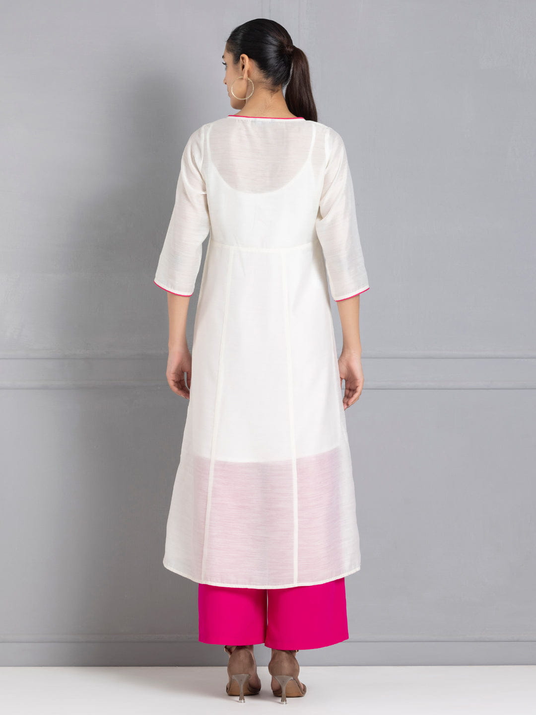Off White A line Embroidered Kurta with Slip