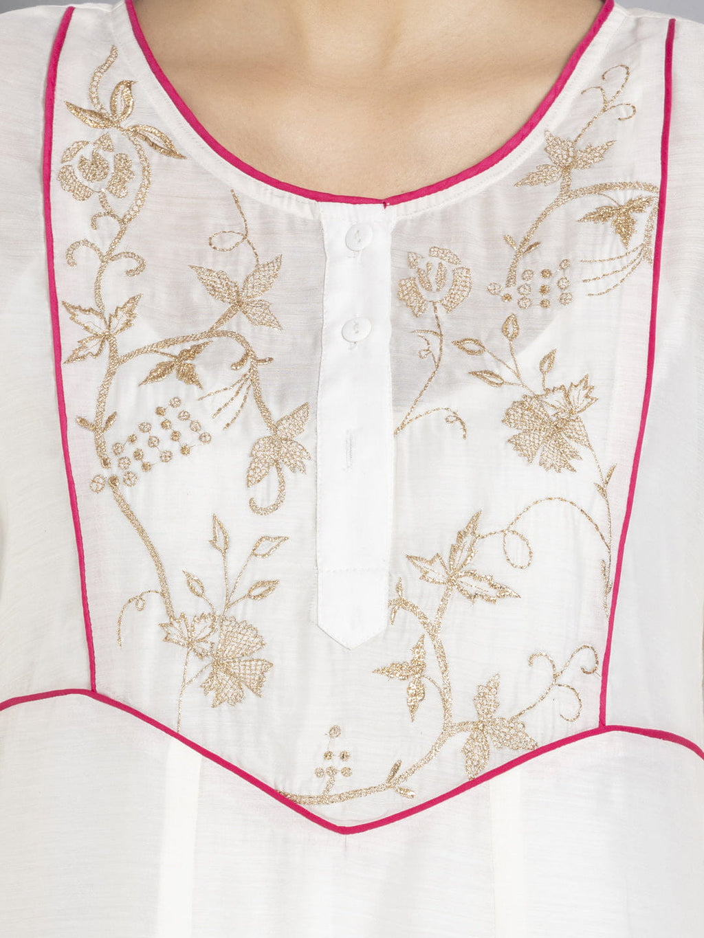 Off White A line Embroidered Kurta with Slip