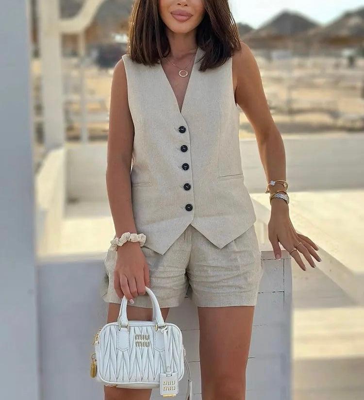 Bodrum Linen Coord Set - Beige