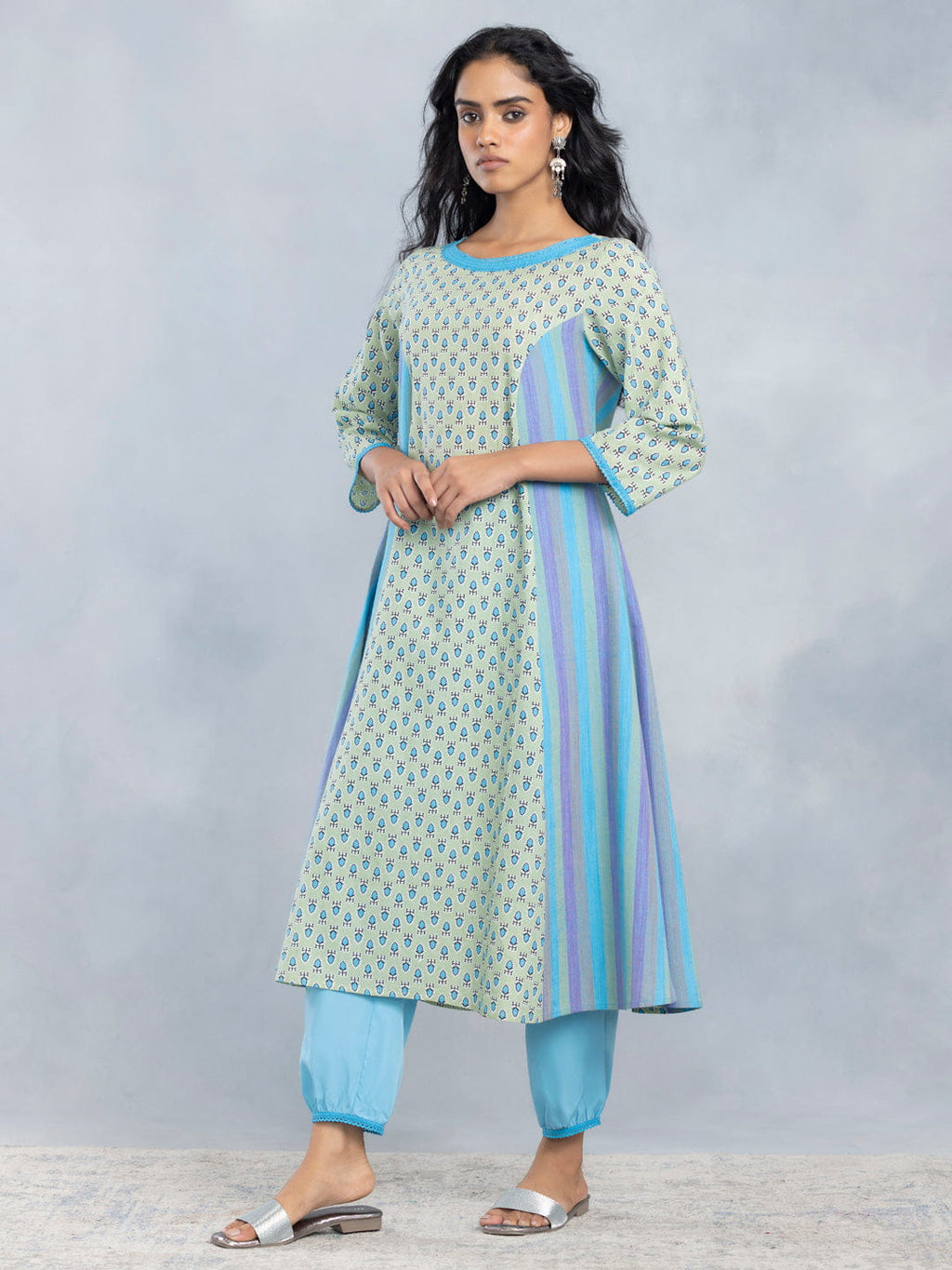 Green and Blue Anarkali Set