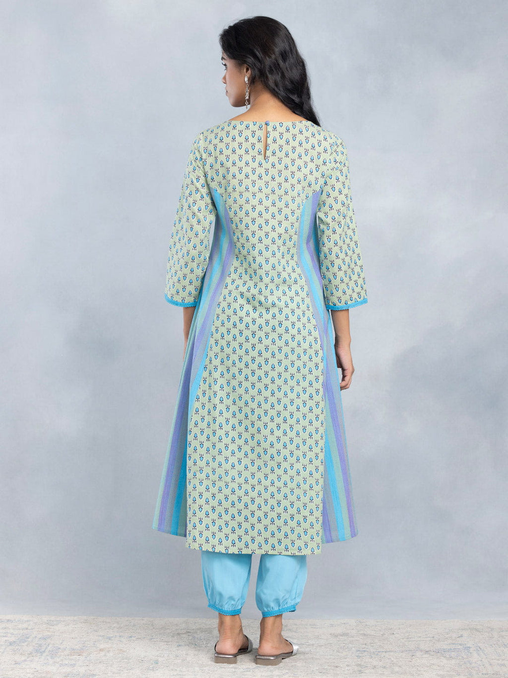 Green and Blue Anarkali Set