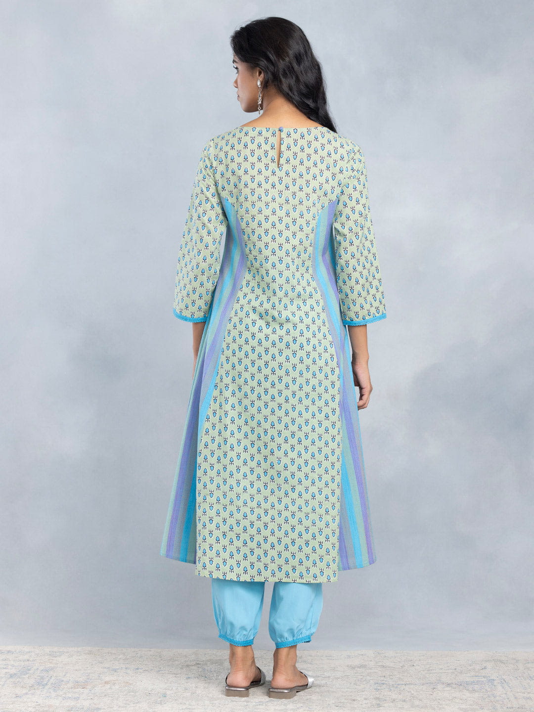 Green and Blue Anarkali Set
