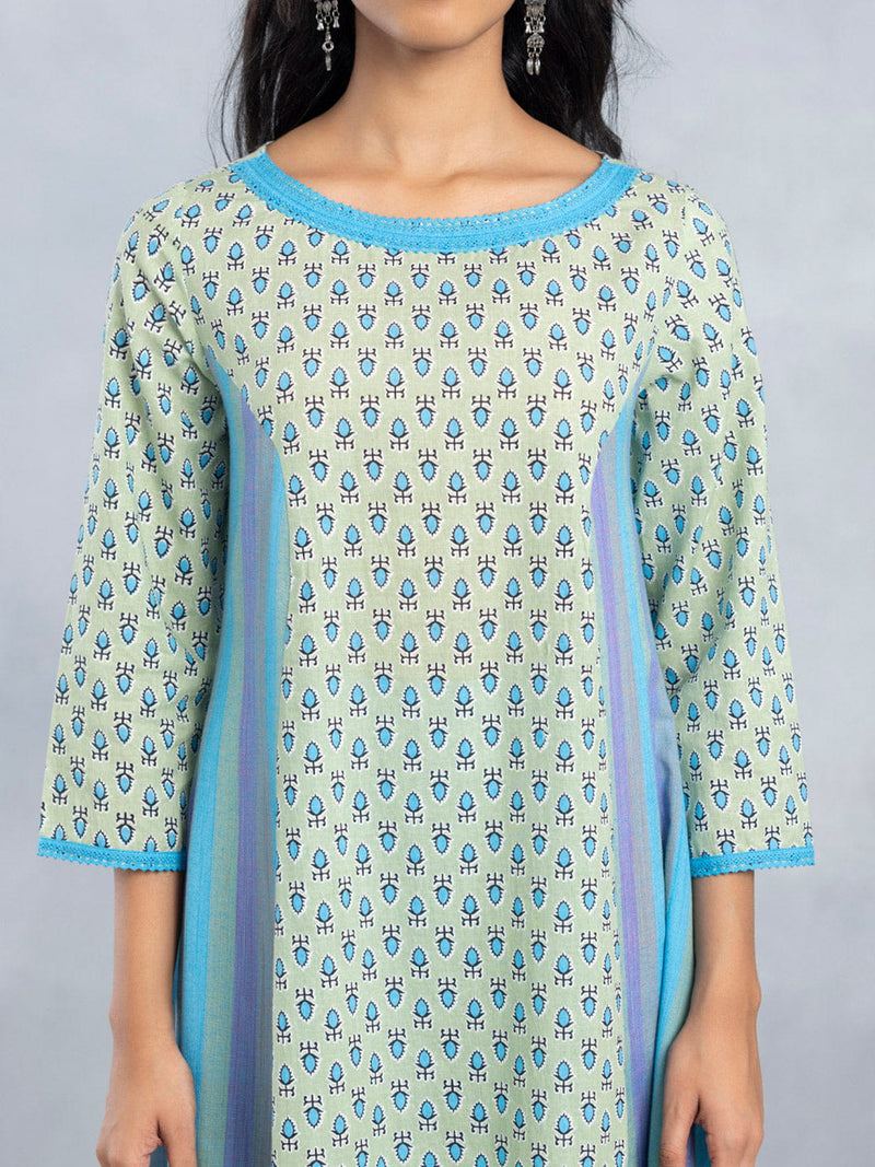 Green and Blue Anarkali Set