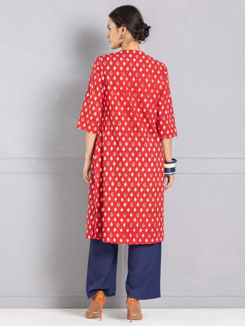 Maroon Printed & Embroidered Tasseled Kurta