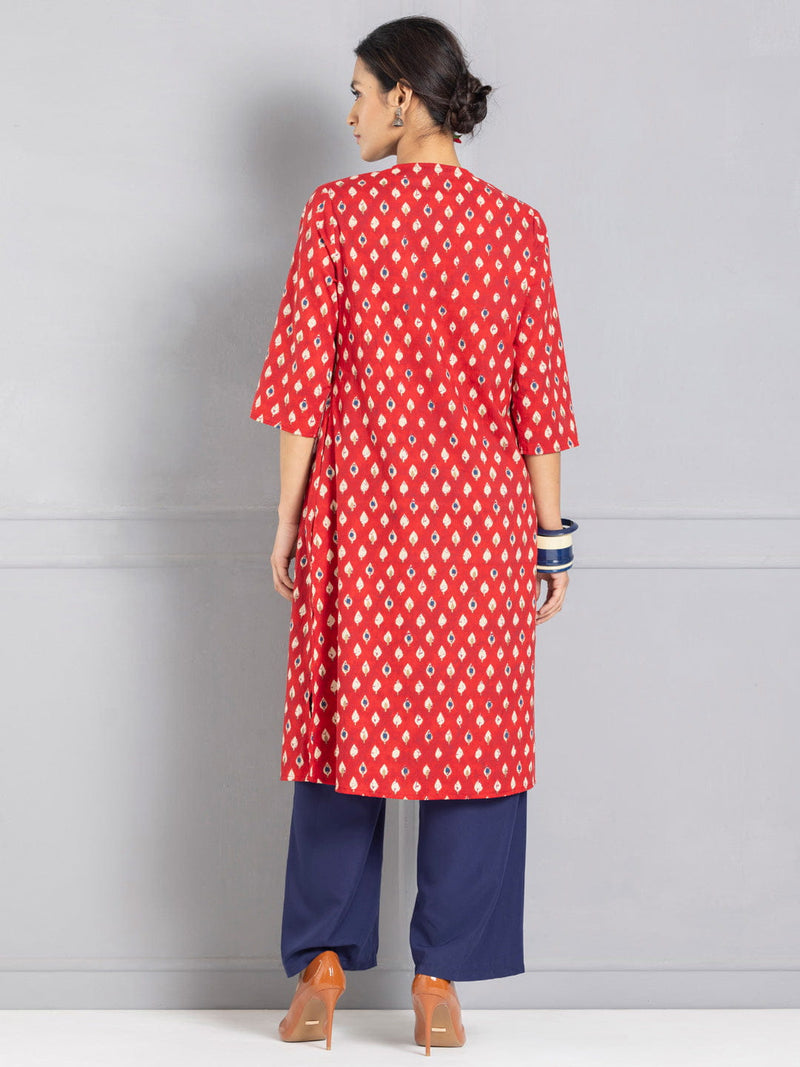 Maroon Printed & Embroidered Tasseled Kurta