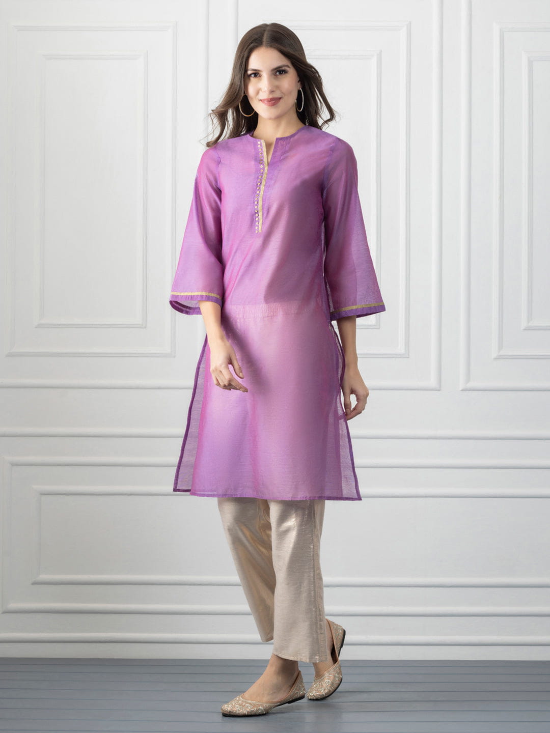 Purple Gold & Sequined Straight Kurta