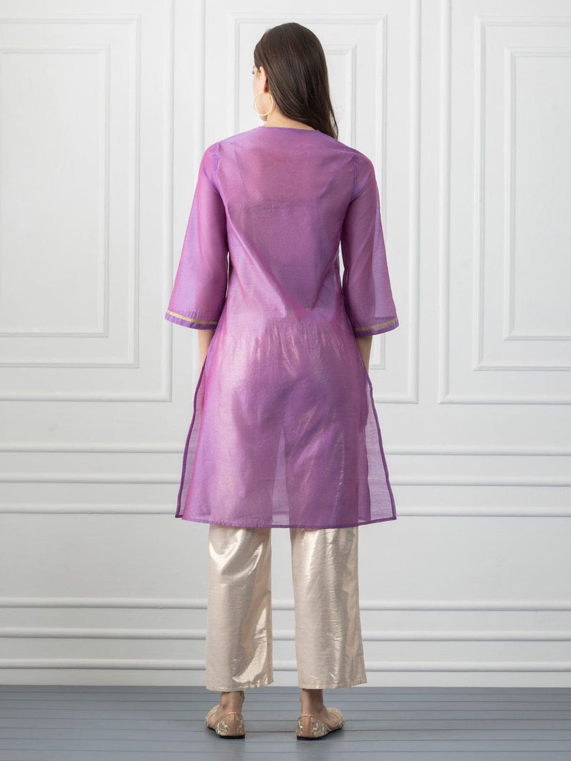 Purple Gold & Sequined Straight Kurta