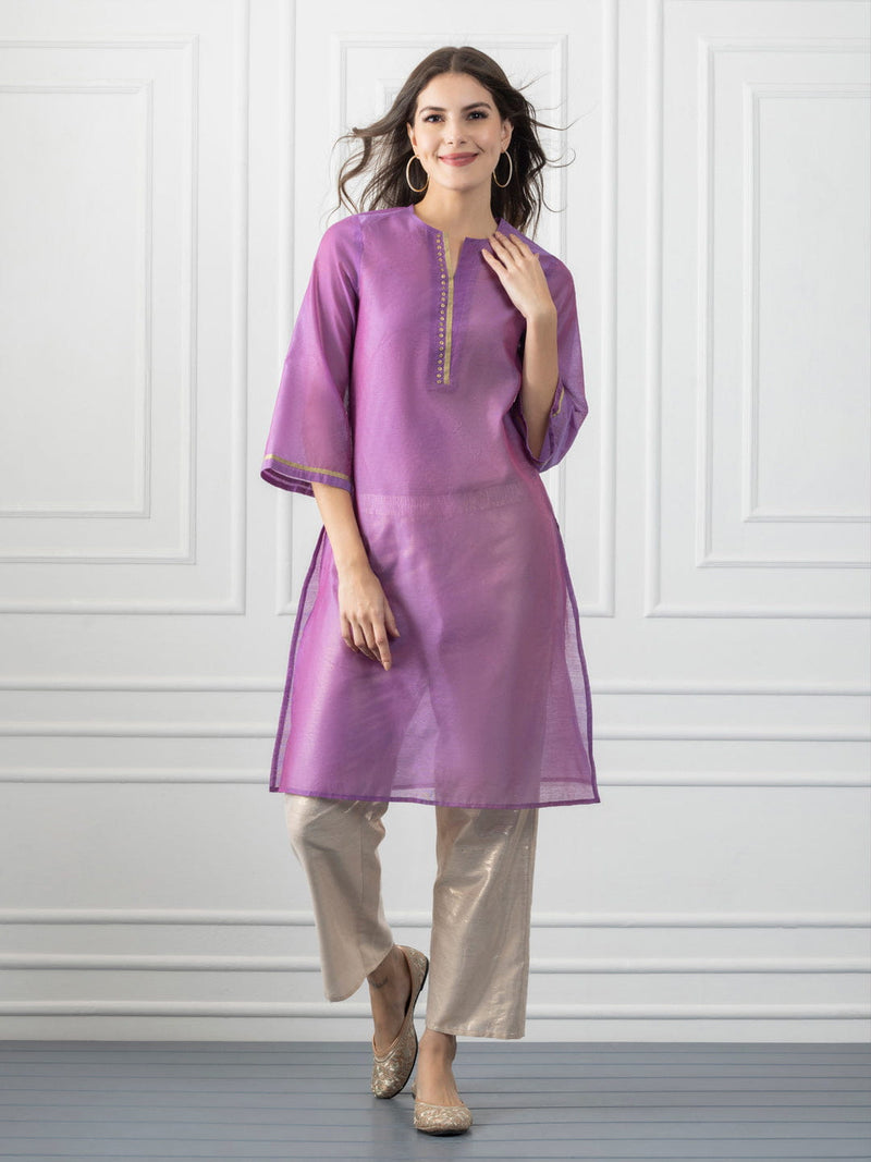 Purple Gold & Sequined Straight Kurta